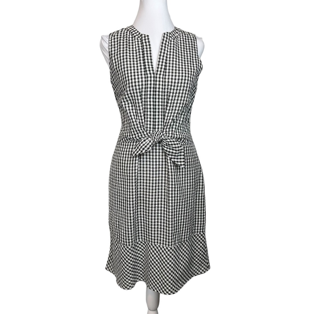 🆕 Vineyard Vines Dress Gingham Seersucker Tie Front Black Sleeveless Size 2 NWT